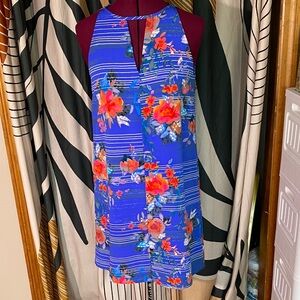 Charles Henry Blue Floral Mini Dress